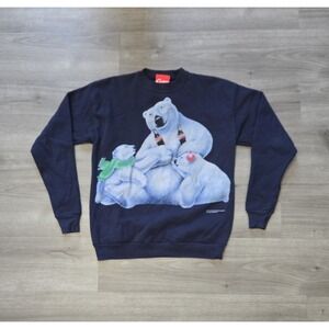 Vintage Coca-Cola Polar Bear Sweatshirt Medium Navy Crewneck 1995 90s